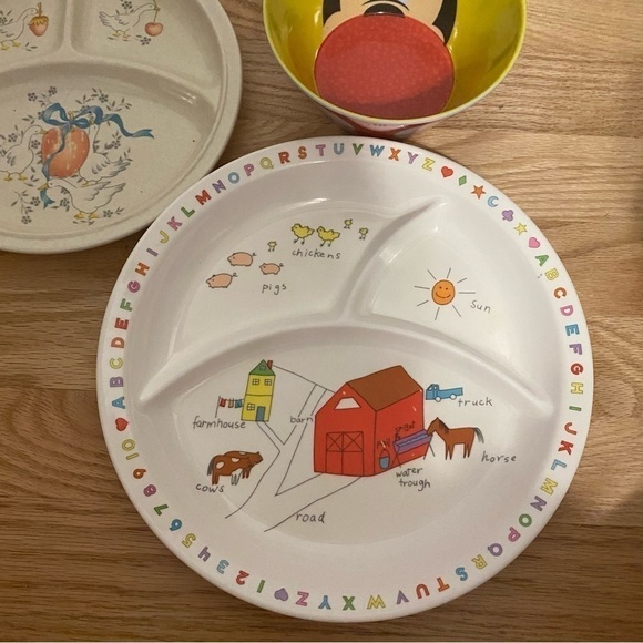 Vintage Divided Melamine Geese Kids Plate Bowl Disney Mickey Mouse Farm Anacapa - Picture 4 of 5